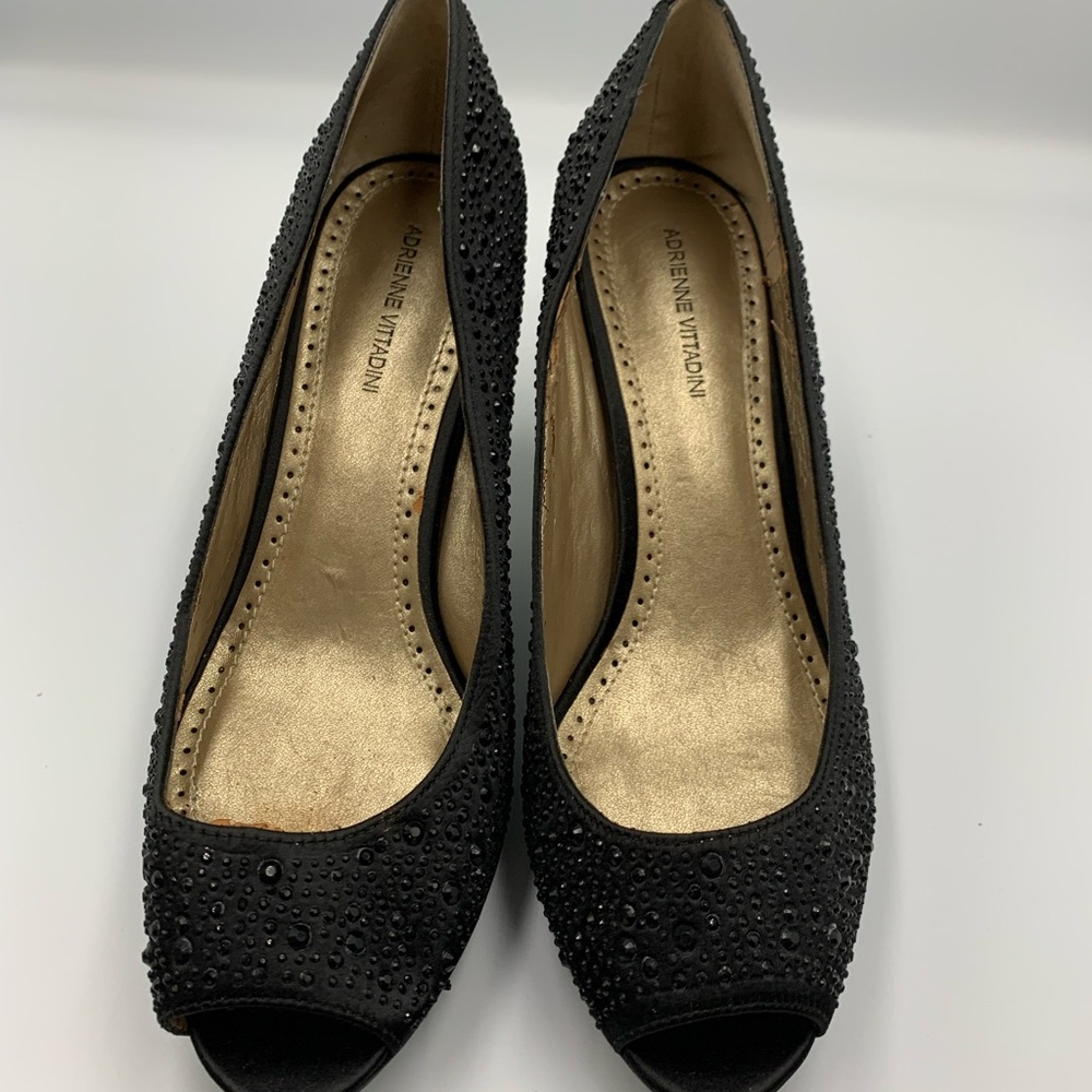 Adrienne Vittadini Black Studded Peep Toe Heels